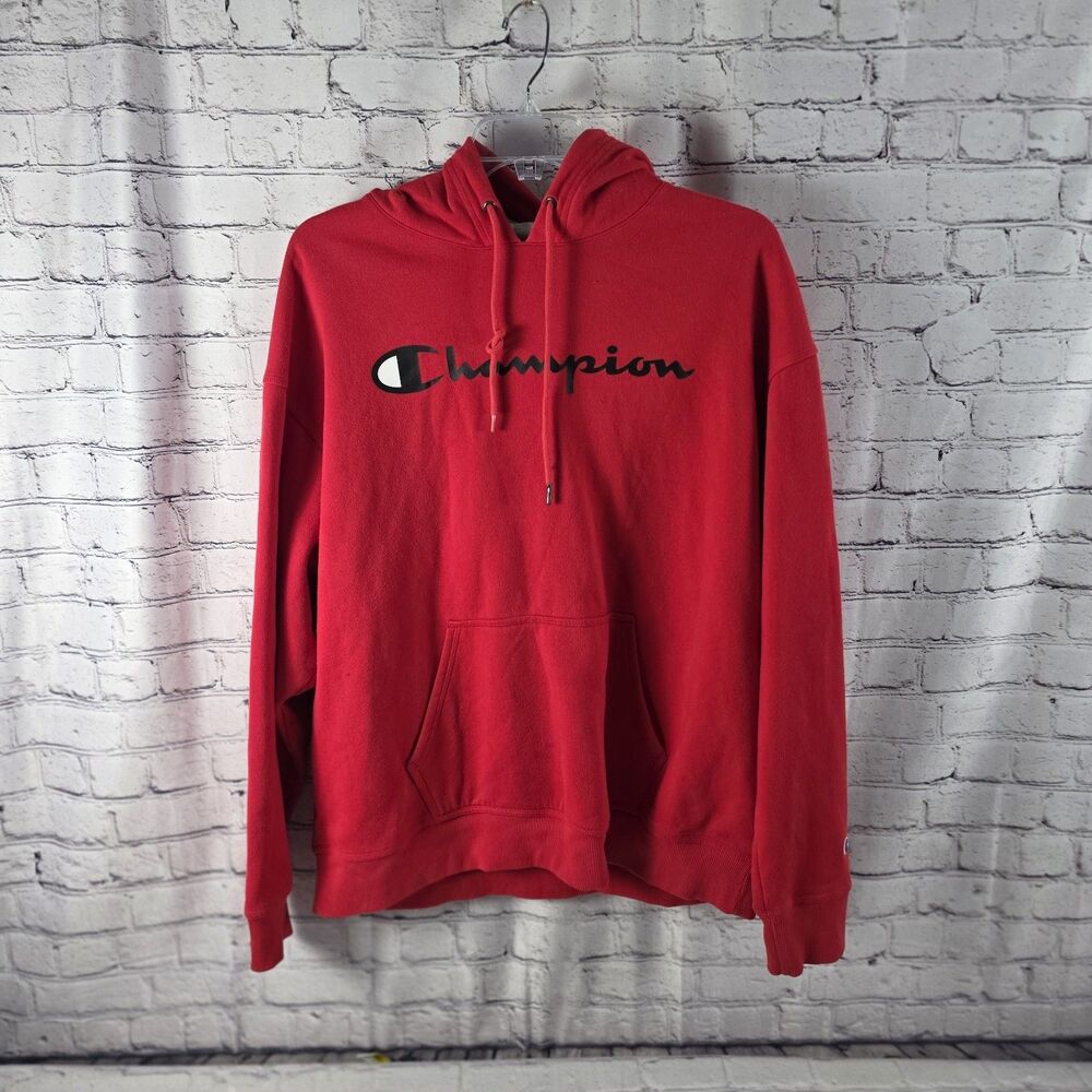 Champion Men's 2XL Red Script Logo Fleece Hoodie